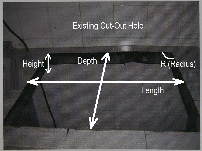 Countertop cut-out hole left after removing the old cooker hob