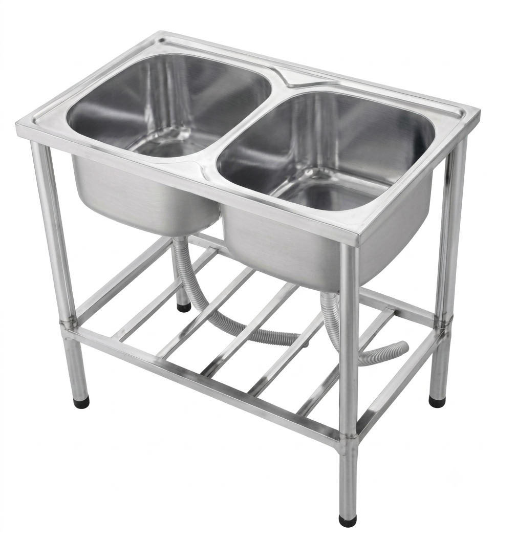 COSTA BEN-8050 Two Bowls Freestanding Kitchen Sink With Shelf
