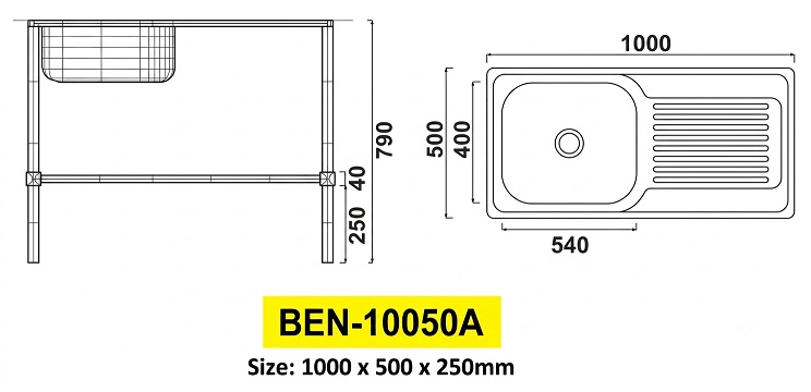COSTA BEN-10050 A Freestanding Kitchen Sink With Shelf & Drainer view 2