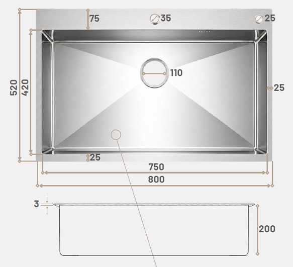 BATHAR 800mm Stainless Steel Kitchen Sink KS-8052SS view 5