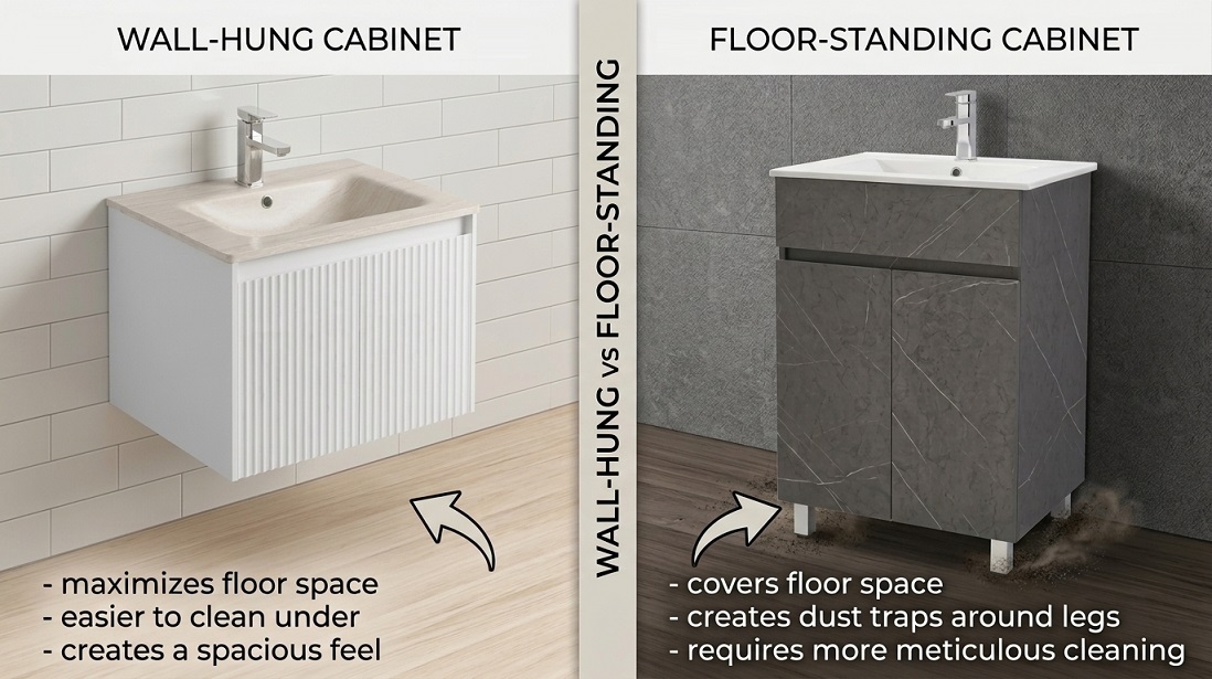Wall-hung versus floor-standing basin cabinet comparison