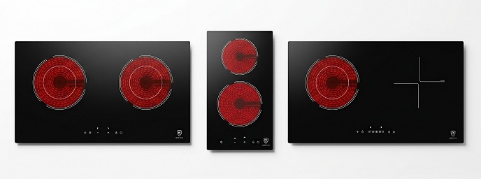 A vitro-ceramic hob with glowing radiant cooking zones