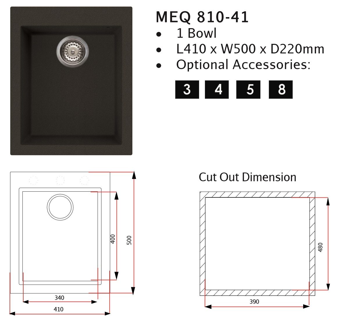 RUBINE Granite Kitchen Sink MEQ810-41 view 3