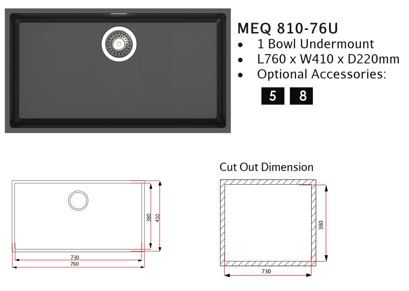 RUBINE Granite Kitchen Sink MEQ810-76U view 3