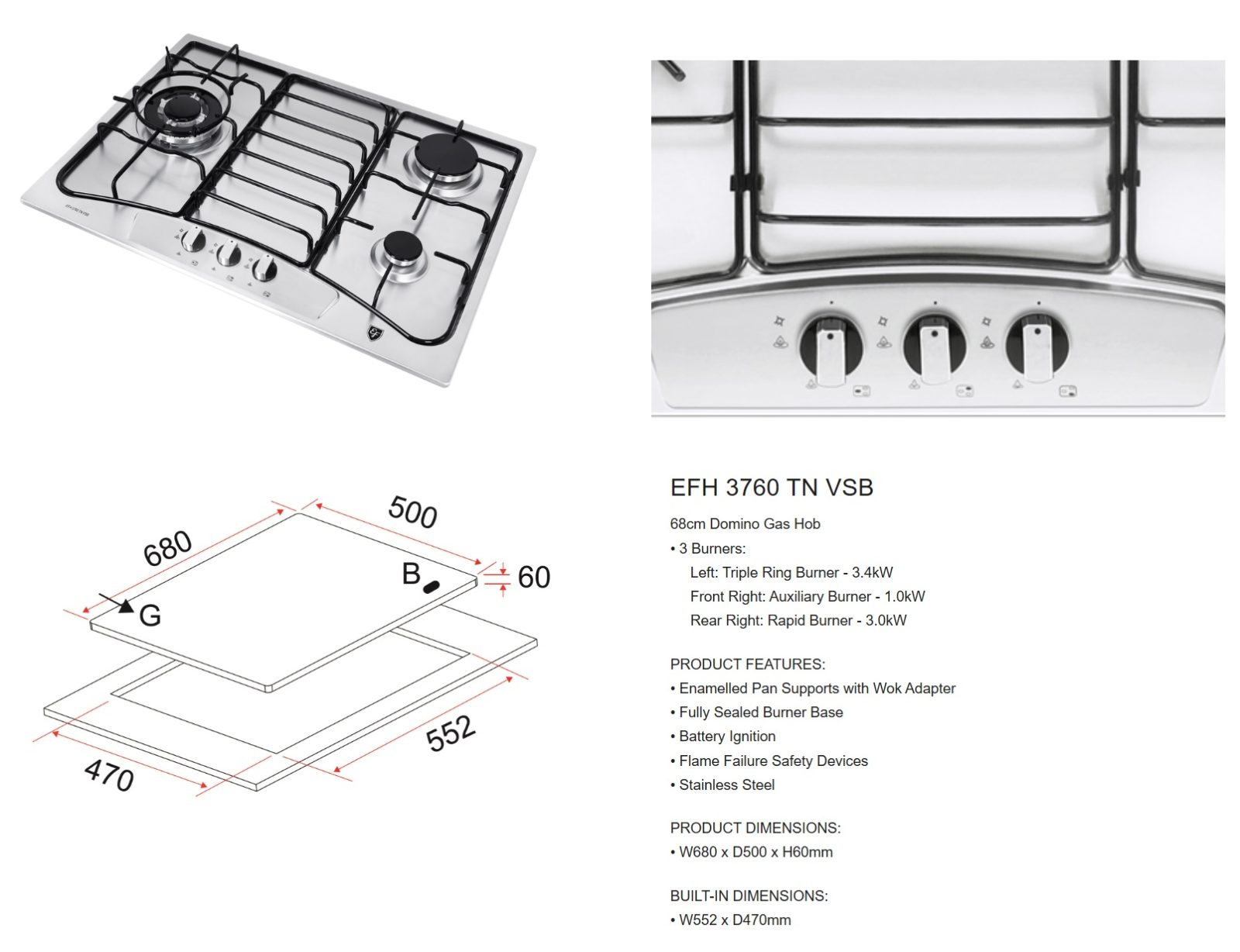 EF Cooker Hob EFH 3760 TN VSB