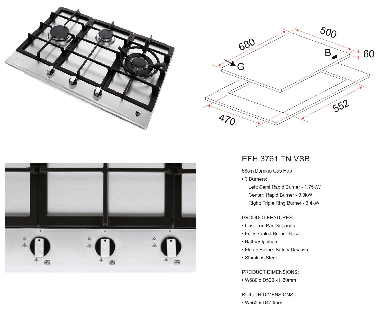 EF Cooker Hob EFH 3761 TN VS