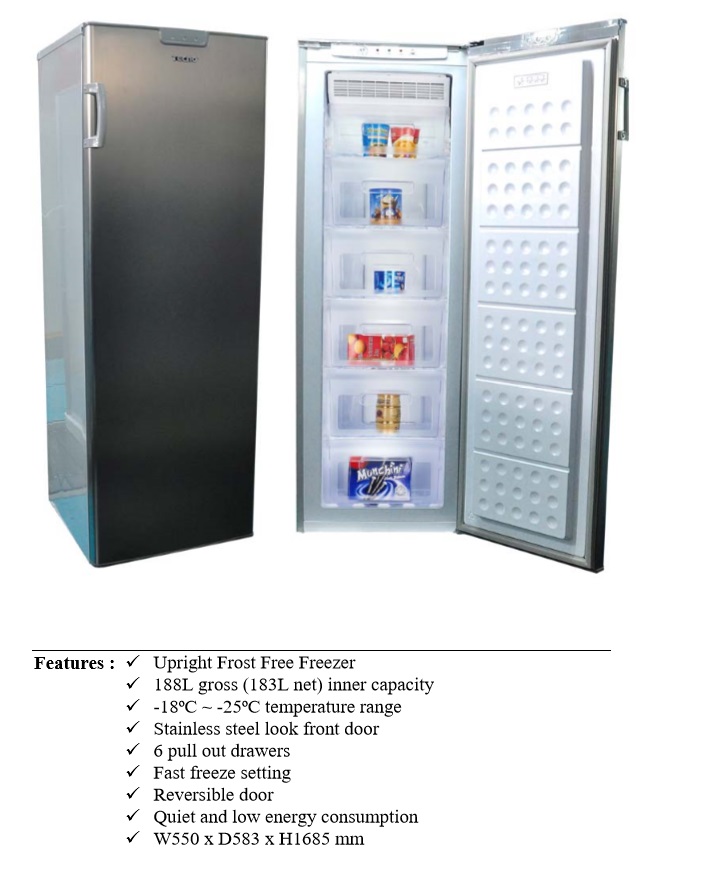 TECNO Upright Freezer TFF288 - 188 Litres