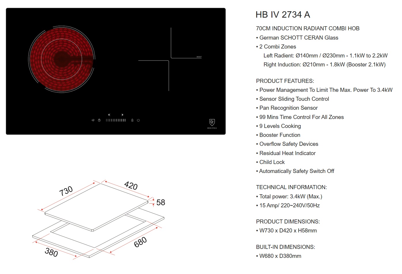EF  Induction Radiant Combi Hob HB IV 2734A