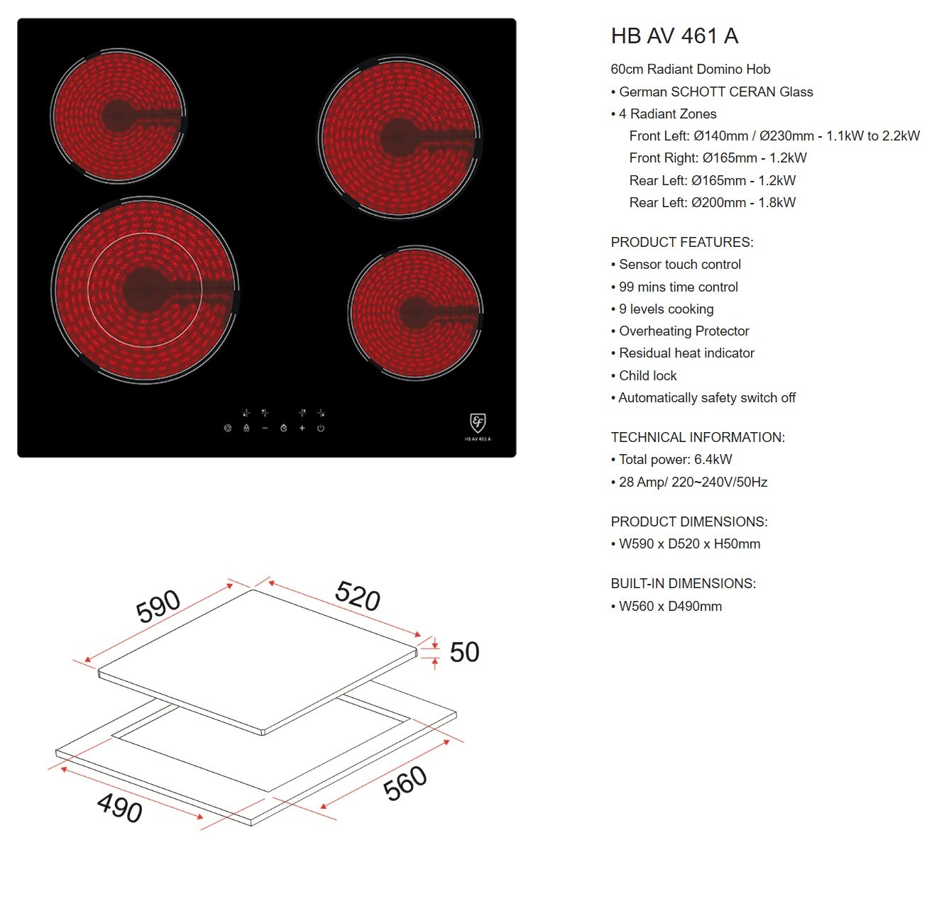 EF Vitro Ceramic Hob HB AV 461A