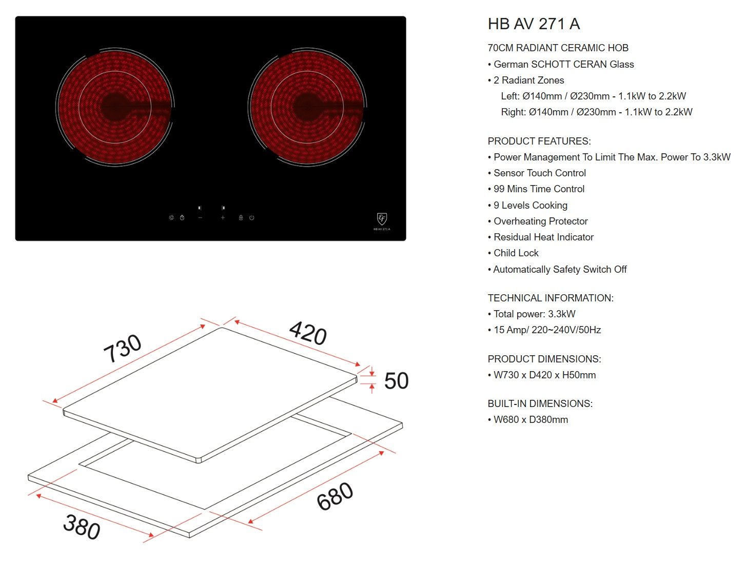 EF Vitro Ceramic Hob HB AV 271A