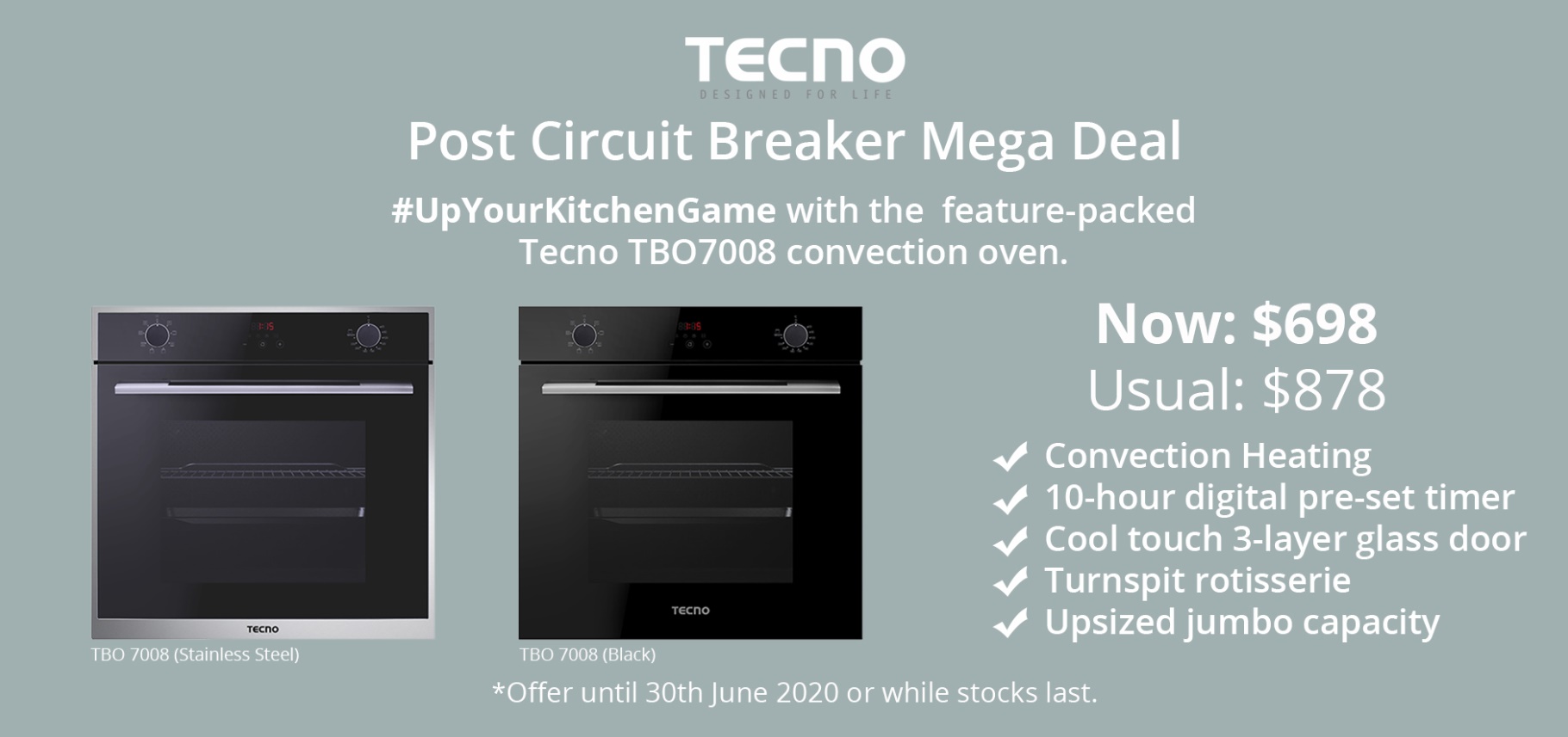 TECNO Built-In Oven Promotion - TBO 7008 Black Color