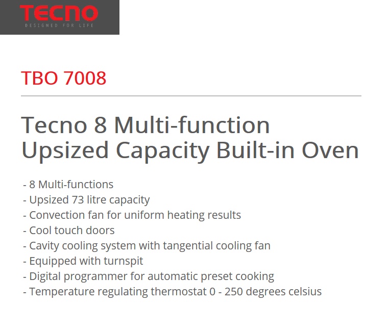 TECNO Built-In Oven Promotion - TBO 7008 Black Color view 2