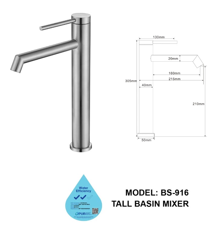 BOSHSINI Stainless Steel Tall Basin Mixer Tap BS-916