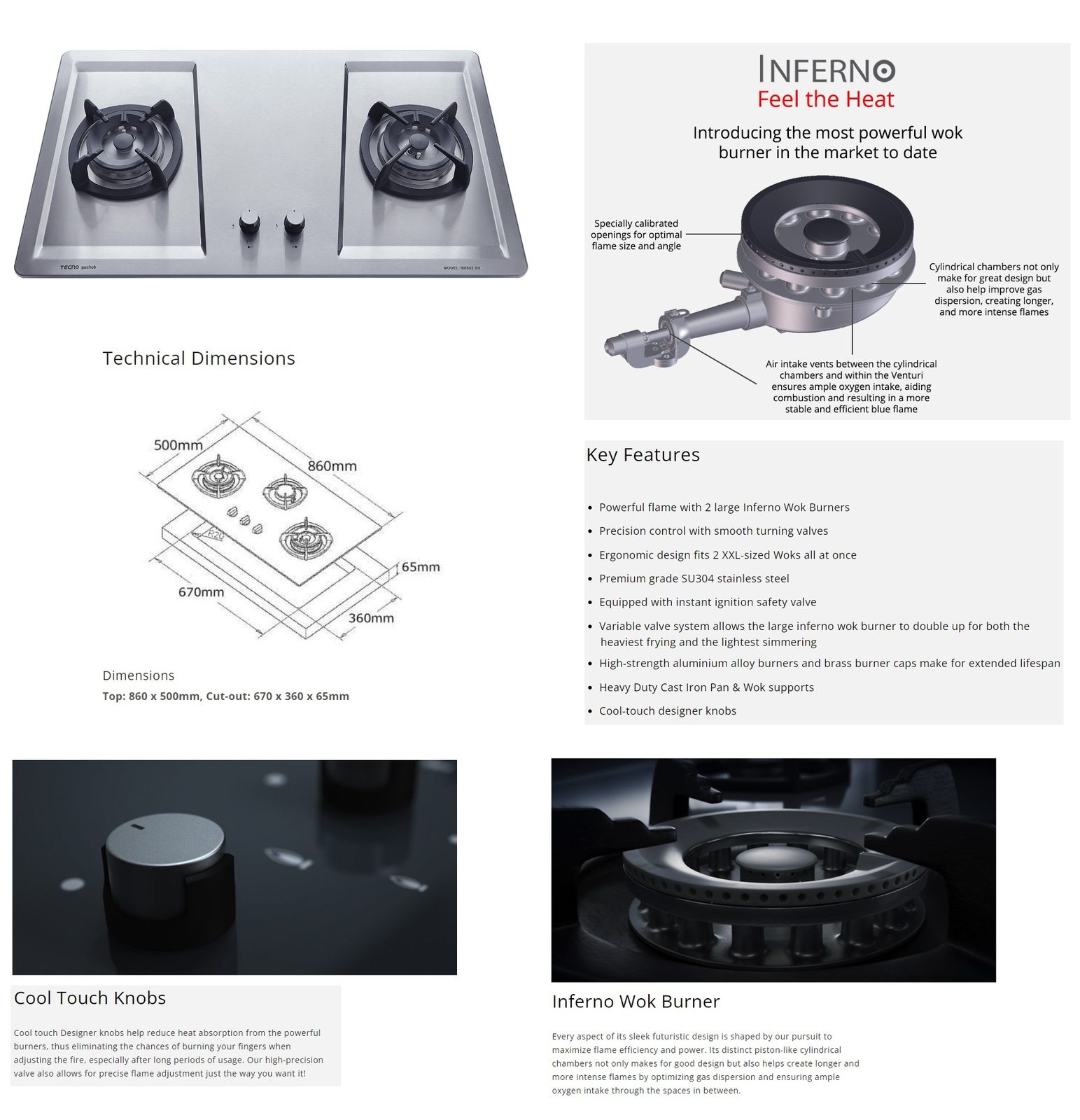 TECNO 2-Burner Stainless Steel Cooker Hob SR 882SV