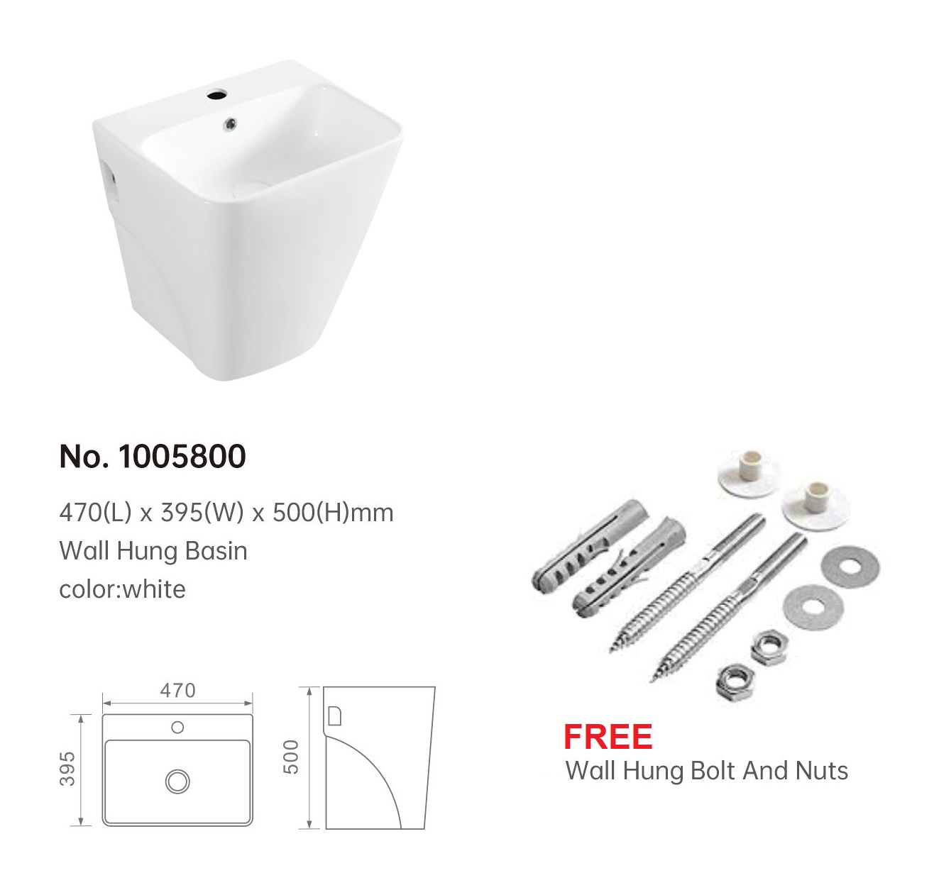 470mm Wall Hung Basin
