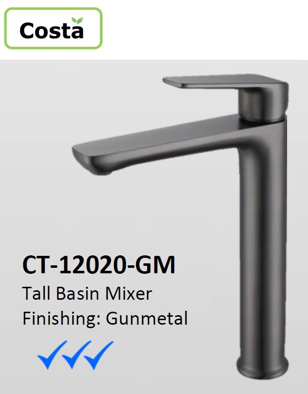 COSTA CT-12020-GM Tall Basin Mixer Tap - Gun Metal Finished