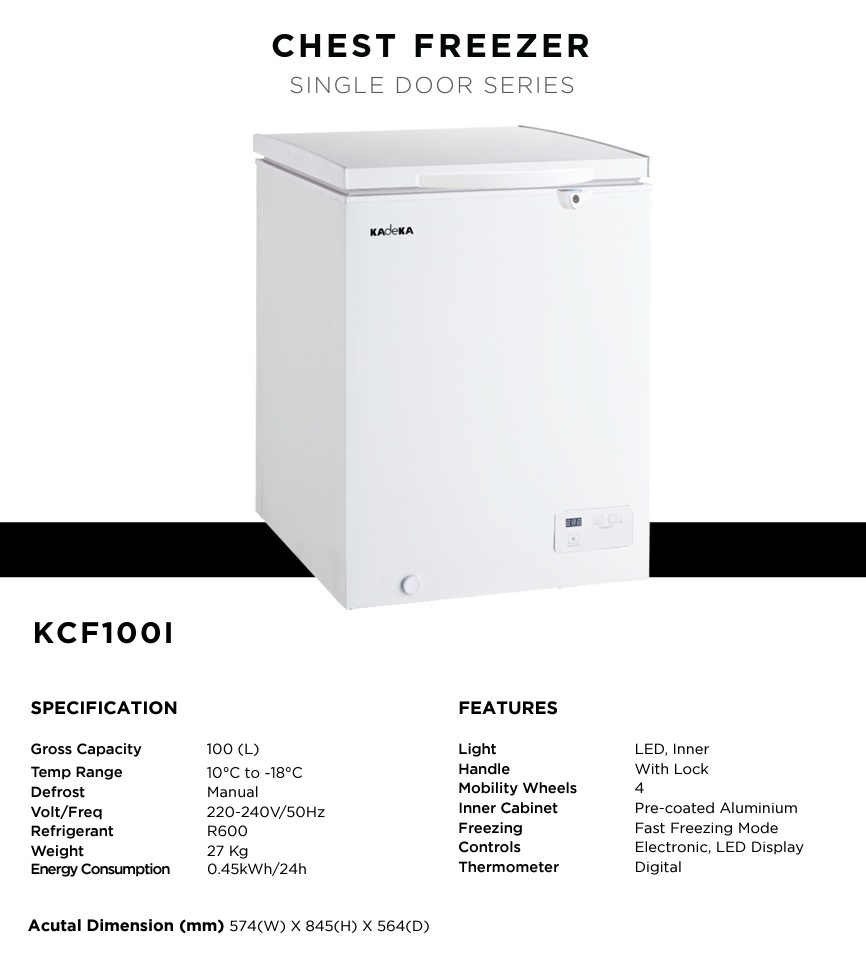 KADEKA Chest Freezer - i-Series - KCF-100i - 100 Litres
