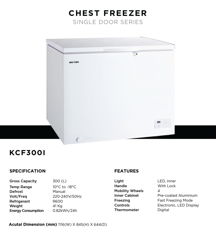 KADEKA Chest Freezer - i-Series - KCF-300i - 300 Litres