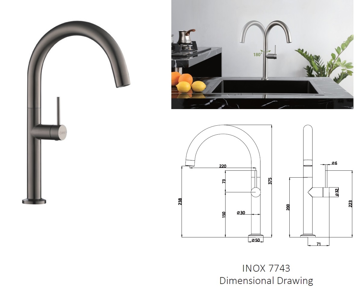 RUBINE Kitchen Sink Tap - INOX 7743-GM view 3