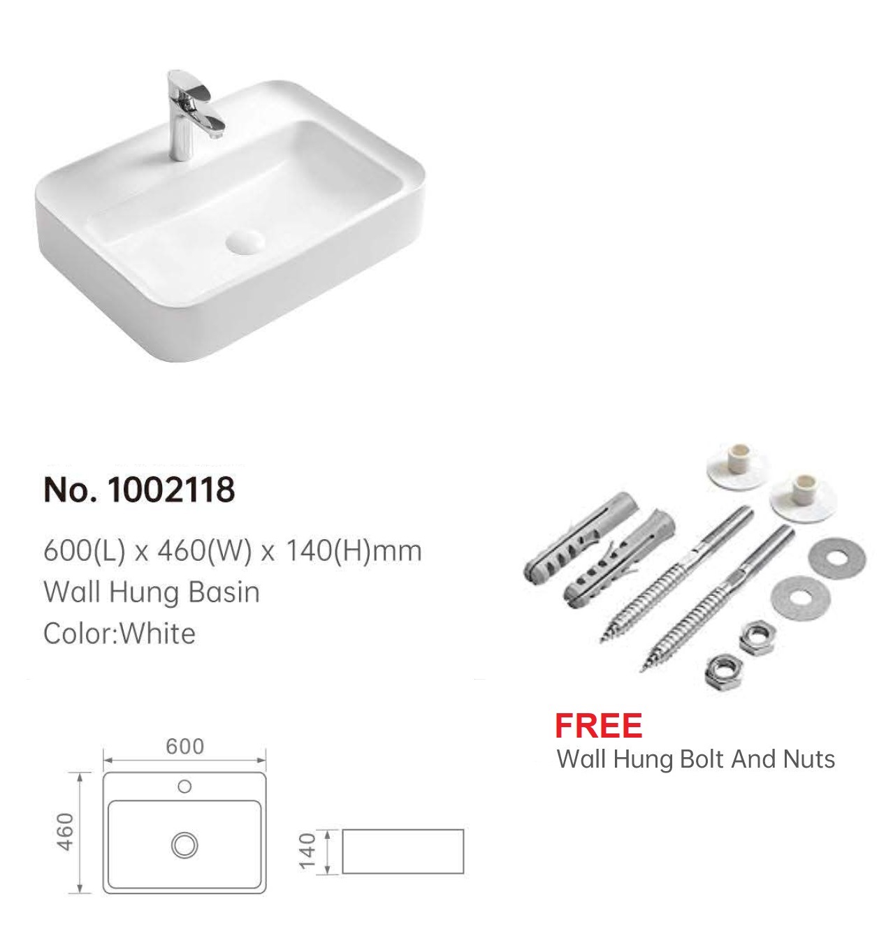 600mm Counter Top Wash Basin