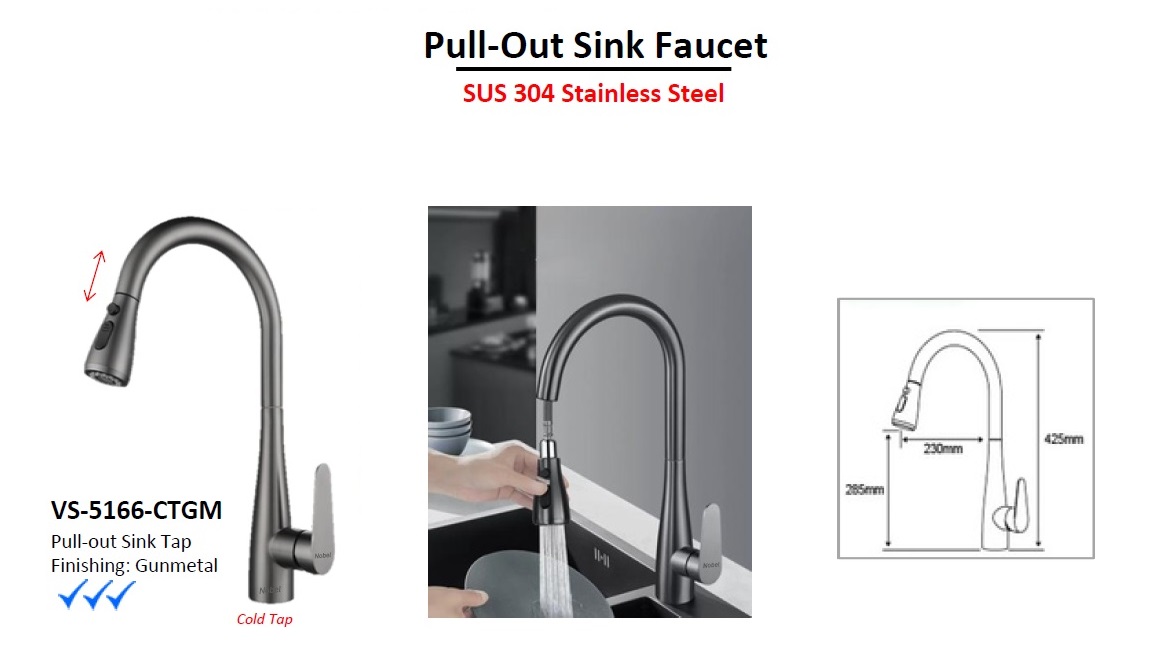 NOBEL Stainless Steel Pull-Out Kitchen Sink Cold Water Tap VS-5166-CTGM