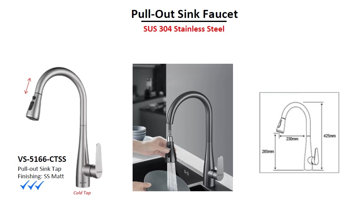 NOBEL Stainless Steel Pull-Out Kitchen Sink Cold Water Tap VS-5166-CTSS