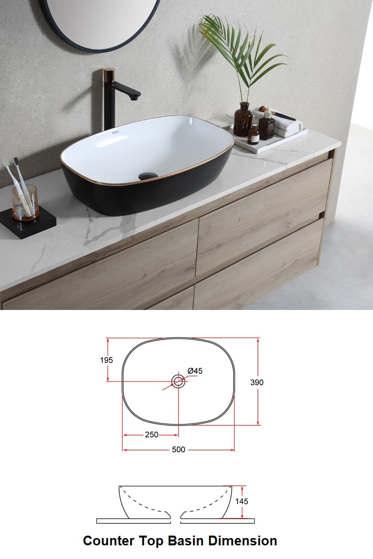 Counter Top Wash Basin Bundle With Tall Mixer Tap QTRO-50BW Plus - Rose Gold Series
