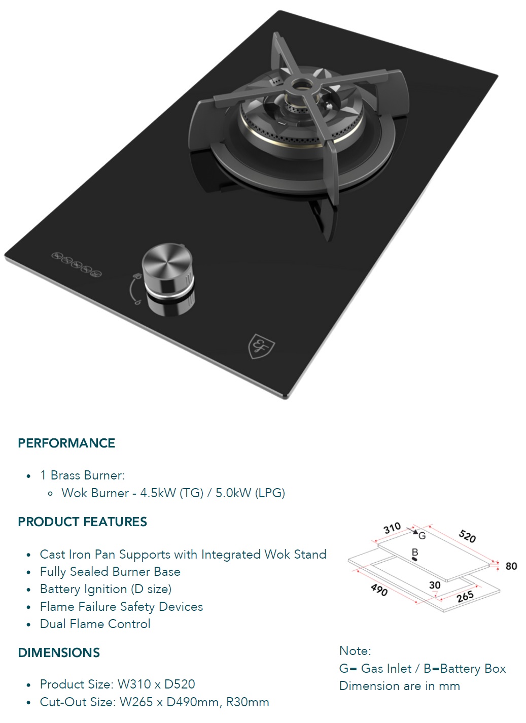 EF Domino Gas Cooker Hob EFH 3211 WT VGB