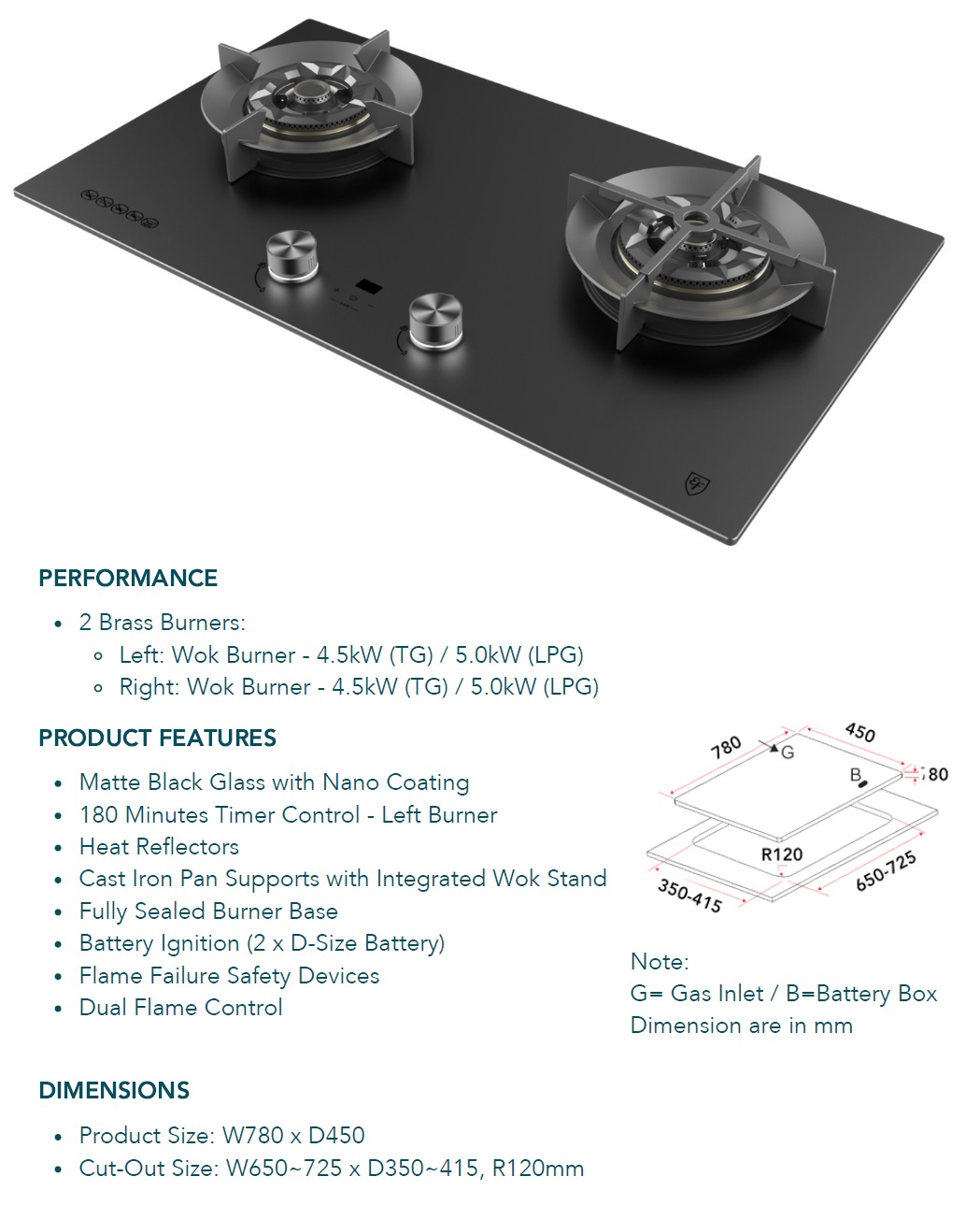 EF Glass Cooker Hob With Timer EFH 7628 WT VGB
