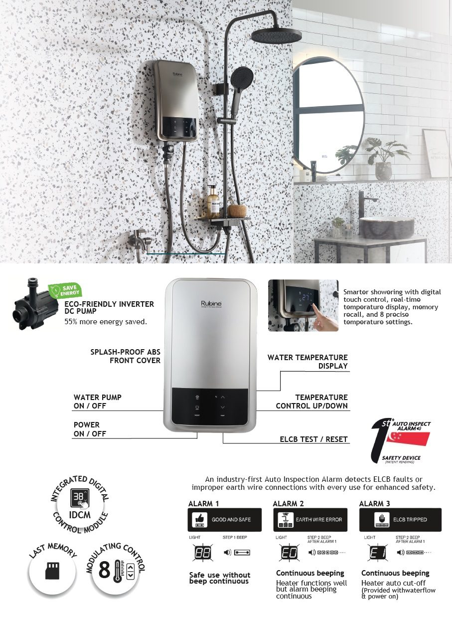 RUBINE ET-123 Instant Heater With Rain Shower