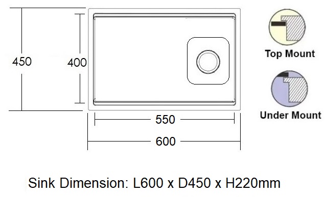 600mm Stainless Steel Kitchen Sink KS-6045LN SS view 4