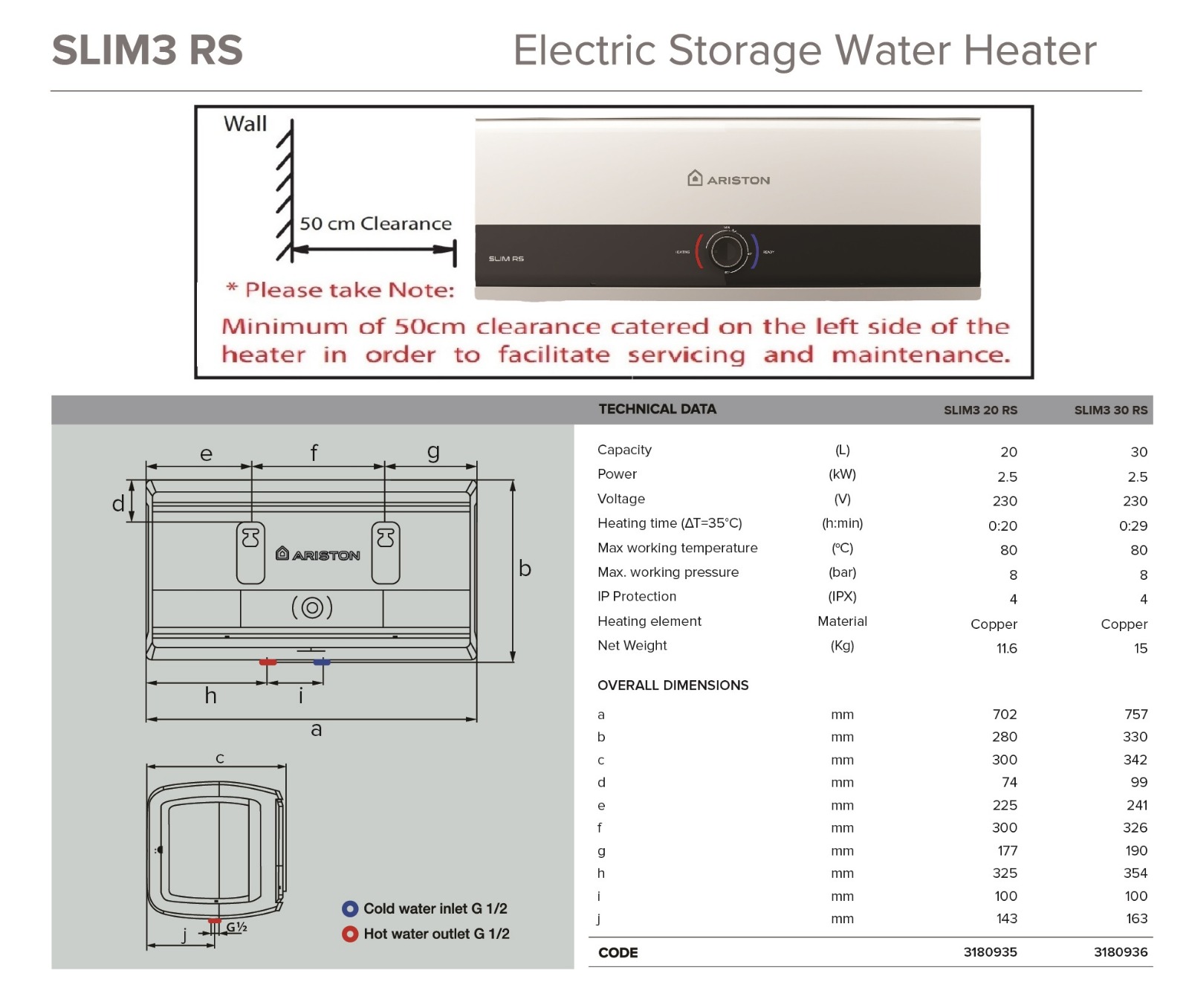 ARISTON SLIM3 20RS Storage Water Heater view 4
