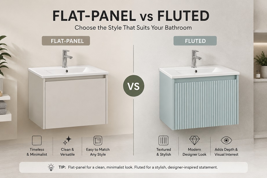 Flat-panel versus fluted bathroom vanity cabinet doors
