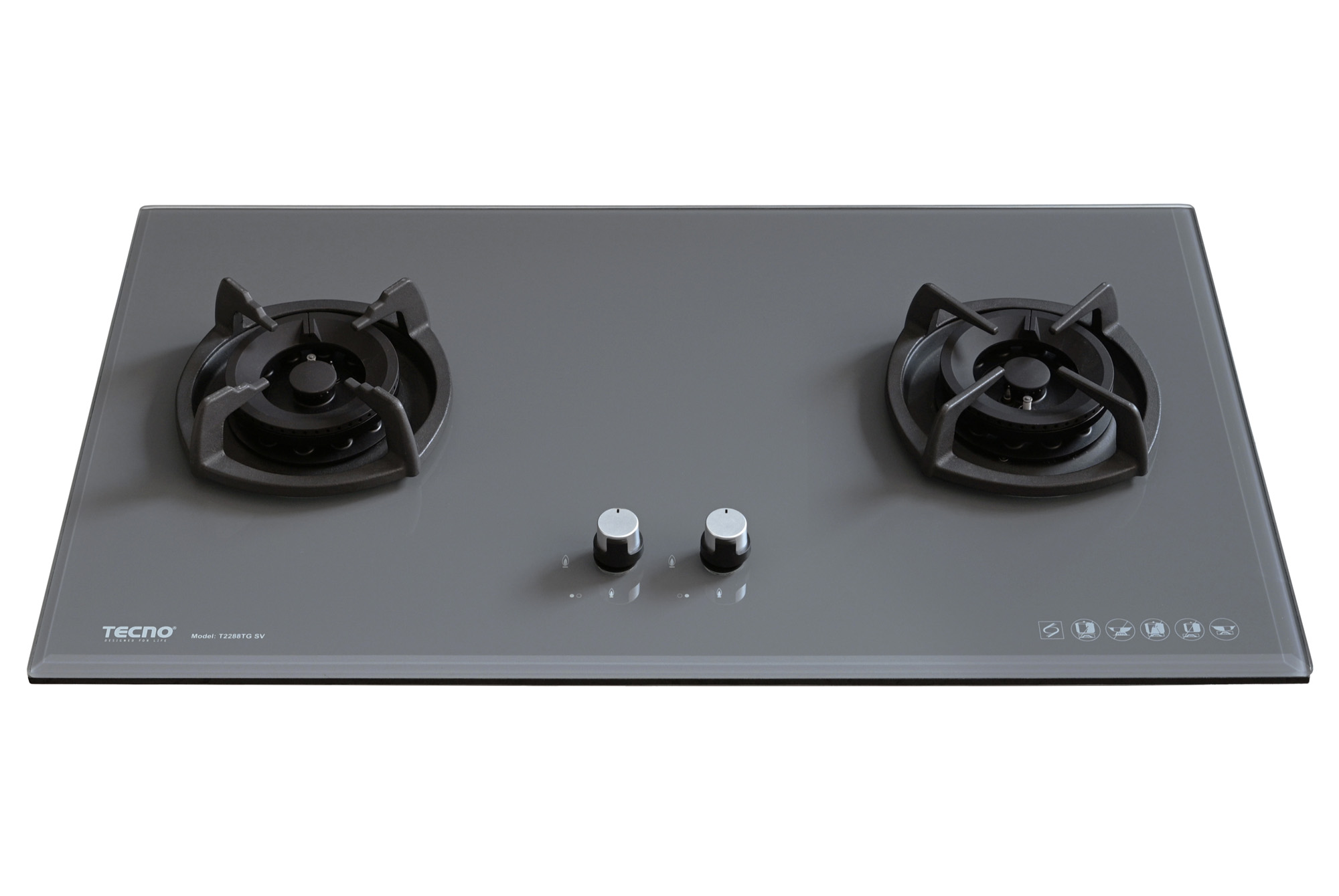 Tecno 2 Burner 88cm Glass Cooker Hob T2288TGSV Inferno Wok view 2