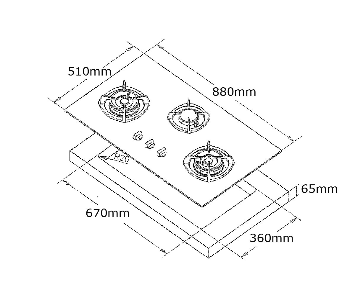 Tecno 3 Burner 88cm Glass Cooker Hob T3388TGSV Inferno Wok view 9