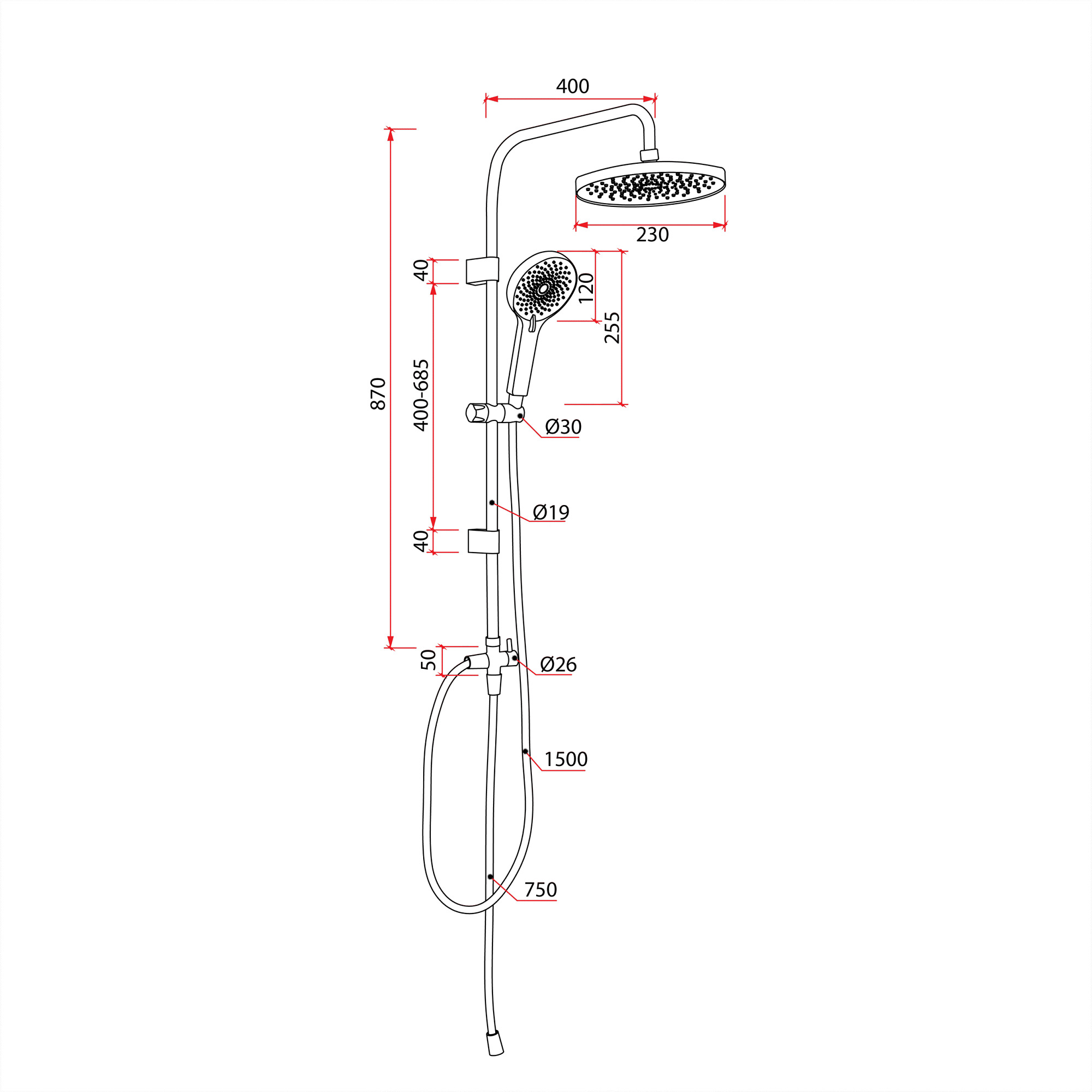 Rubine Rain Shower Set Without Bath Mixer RSR-MAY520-CH view 12