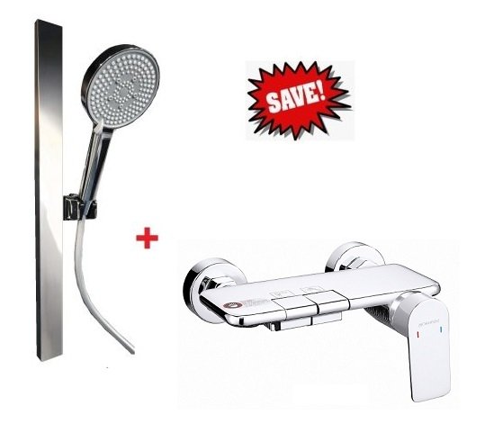 Bathroom Shower Set Bundle With Piano Bath Mixer - Chrome Finished
