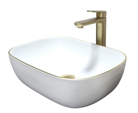 Counter Top Rectangular Wash Basin Bundle With Tall Mixer Tap C-6023 Bundle Gold Series