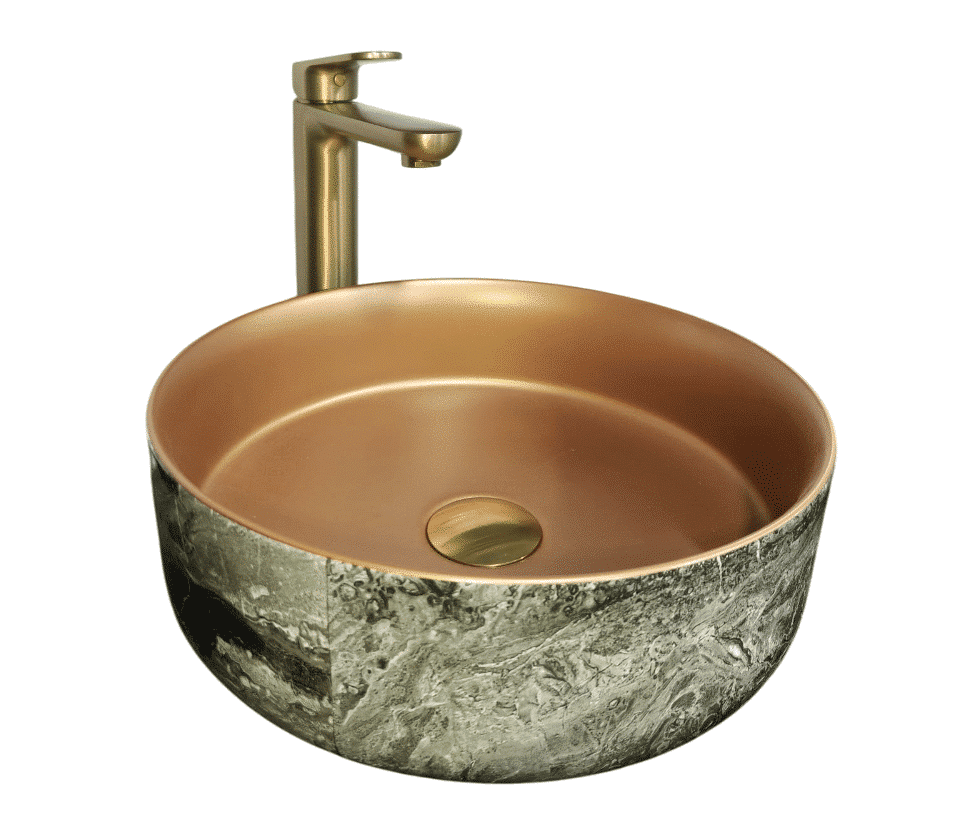 Counter Top Round Wash Basin Bundle With Tall Mixer Tap 1001115 BMB Bundle Gold Series