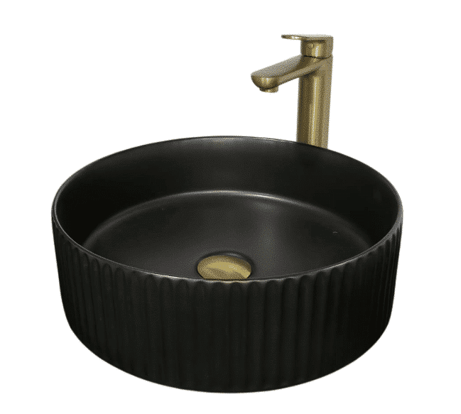 Counter Top Round Wash Basin Bundle With Tall Mixer Tap 1001123MB Bundle Black Gold Series