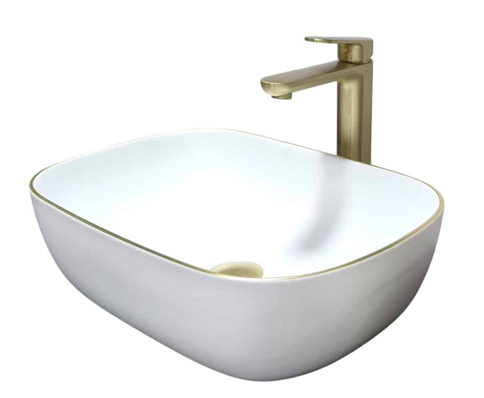 Counter Top Rectangular Wash Basin Bundle With Tall Mixer Tap C-6023 Bundle Gold Series