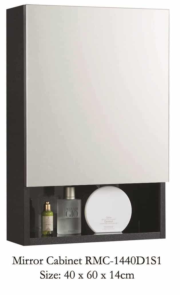 Rubine Stainless Steel Mirror Cabinet - RMC-1440D1S1 Black / White Color