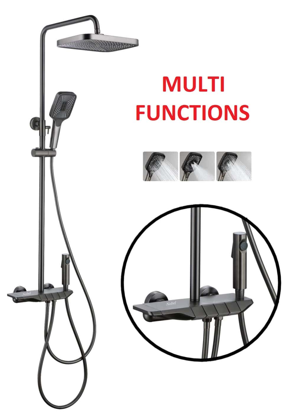 NOBEL Rain Multi-Functions Shower Set SH-2200-GM Gun Metal Color