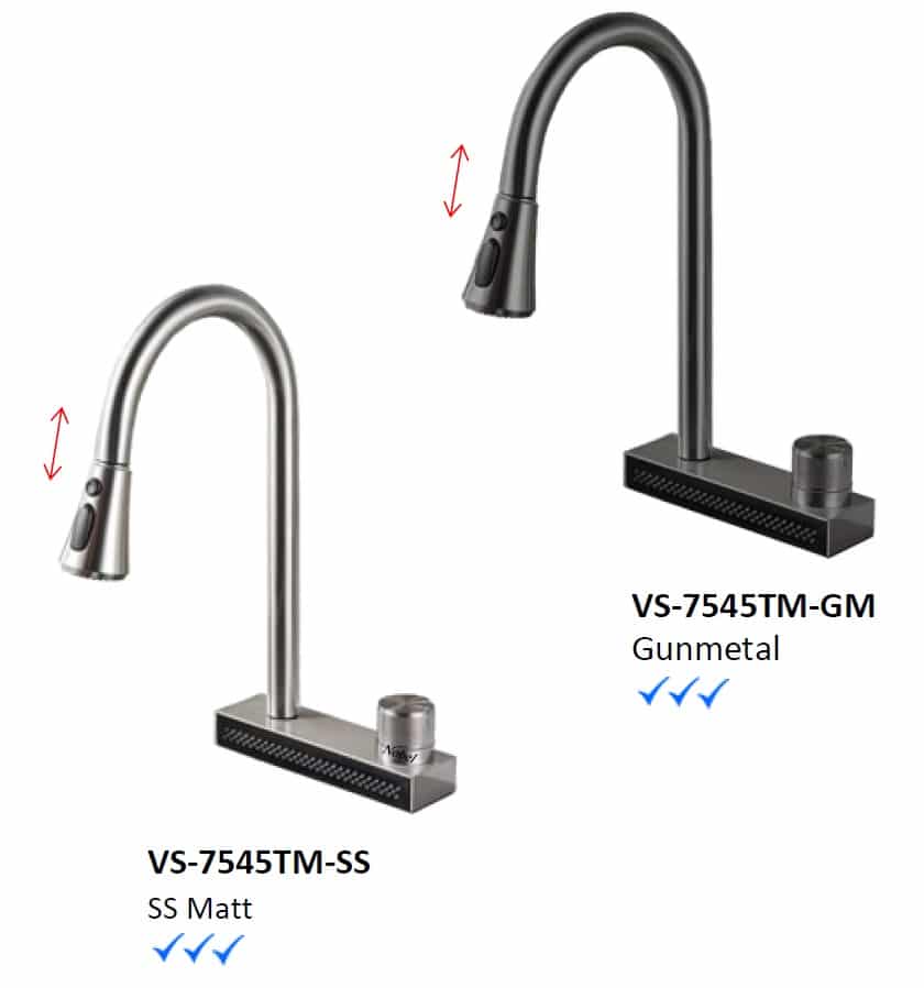 NOBEL Water Fall & Pull-Out Kitchen Sink Mixer Tap VS-7545TM-SS & GM